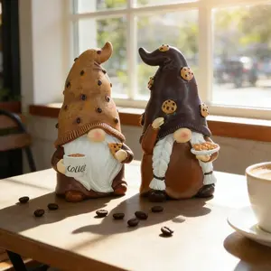 Indoor Recreation 2-Piece Resin Coffee Gnome Dwarf Collectible Figurine Set, Cute Animal Design Decorative Sculptures, Desk Ornament for Home Desktop Festive Decor, Valentine's Day Gift