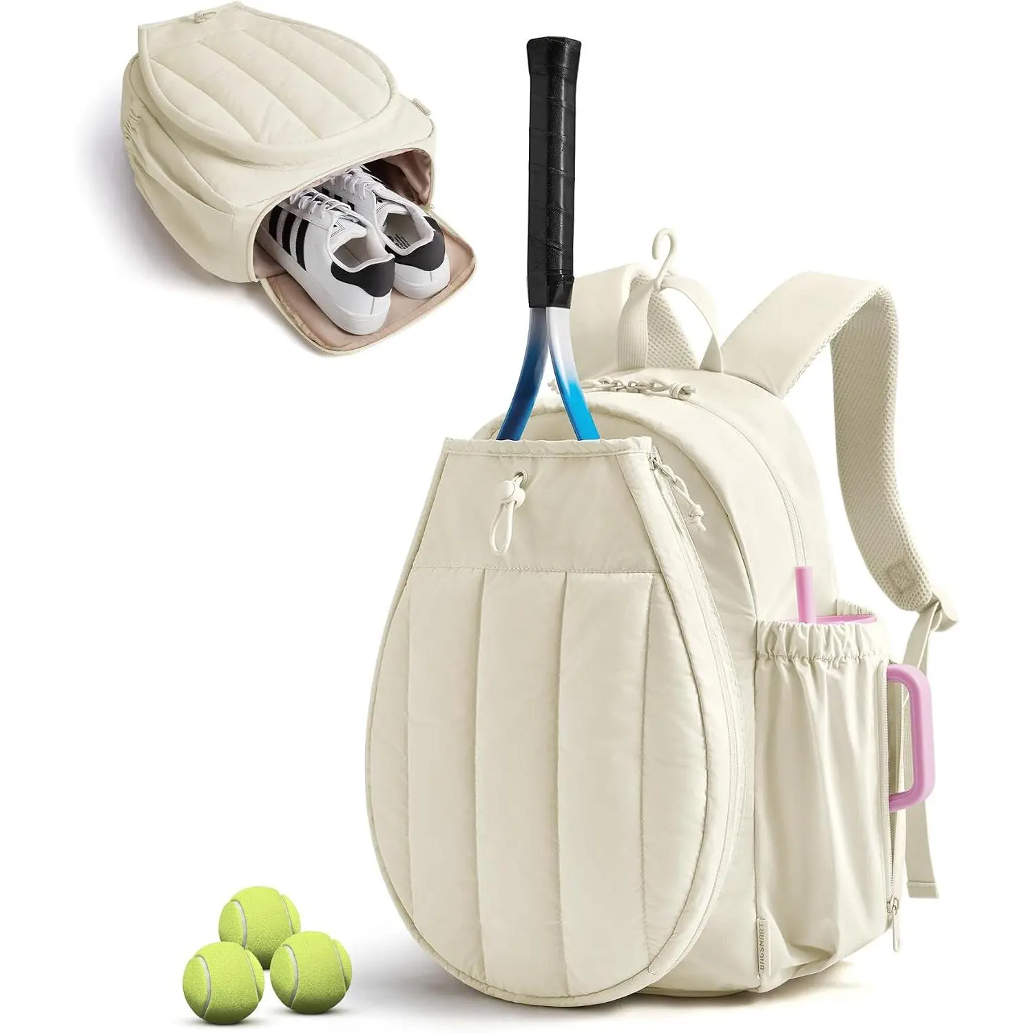 Women's Quilted Fabric Sport Utility Backpack - Backpack Shape, Separate Shoe Compartment, 15.6 in Laptop Compartment, Pickleball Fit for Tennis, Badminton, Gym