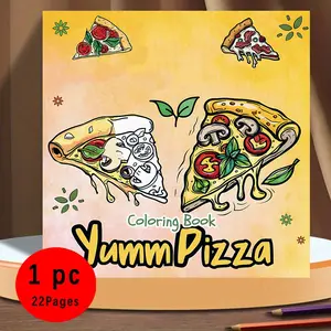 Yummy Pizza Coloring Book Bold & Easy for All Ages - 22 Cute Delicious Food & Pizza Party Coloring Pages, 120gsm Thick No Bleed Paper, Non-Toxic Odorless, Glue Binding, Stress Relief Gift