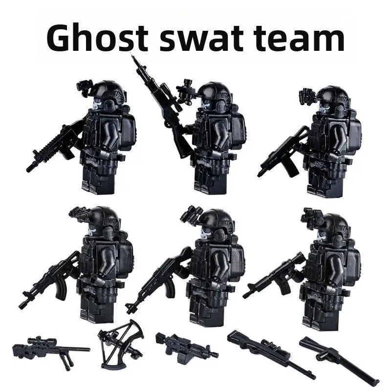 Military Black Ghost SWAT Minifigure Set Backpack Gun Building Blocks Tactical Belt Accessories Birthday Gifts