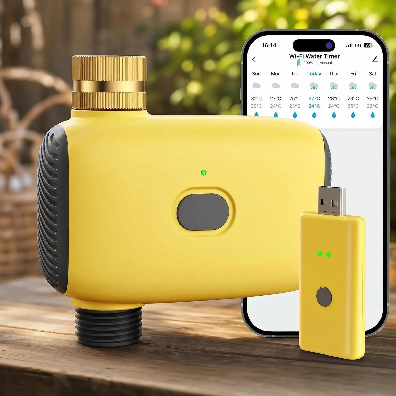 WiFi Sprinkler Water Timer for Outdoor Hose, Smart App Remote Control, 1 Outlet Brass Inlet Faucet Controller with Rain Delay and Manual Mode, Intelligent Irrigation System for Lawn Yard Garden