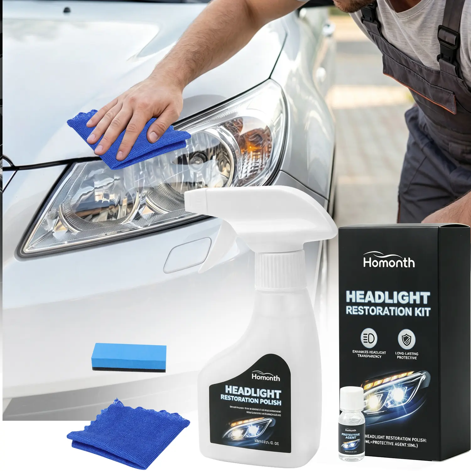 Automotive Headlight Restoration Kit,180ML Cleaning Solution for Oxidized, Yellowed, Blurred Headlamps,Enhanced Crystalline Coating Refurbishing Function,Car Detailing Tool,Car Care Product