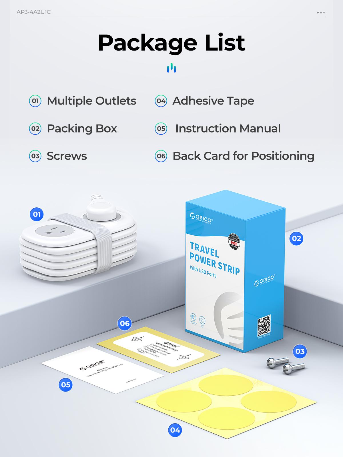 Travel Power Strip, ORICO 4 Outlets 3 USB Ports (1 USB C) with 4FT Wrapped Short Extension Cord Small Power Strip, Compact for Hotel Travel Essentials Cruise Approved