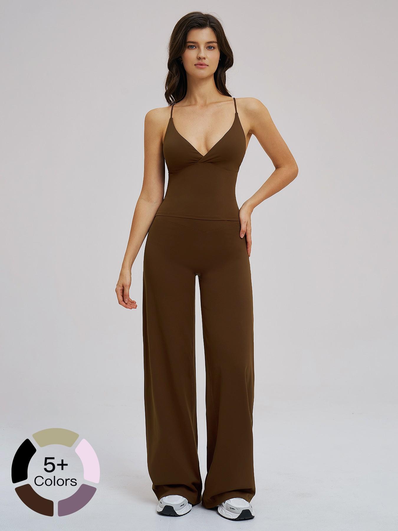 Cross-Border Brushed Sportswear Set, Running Workout Suit, Wide-Leg Backless Casual, Outdoor Cycling Running Yoga Set, Comfortable and Stylish
