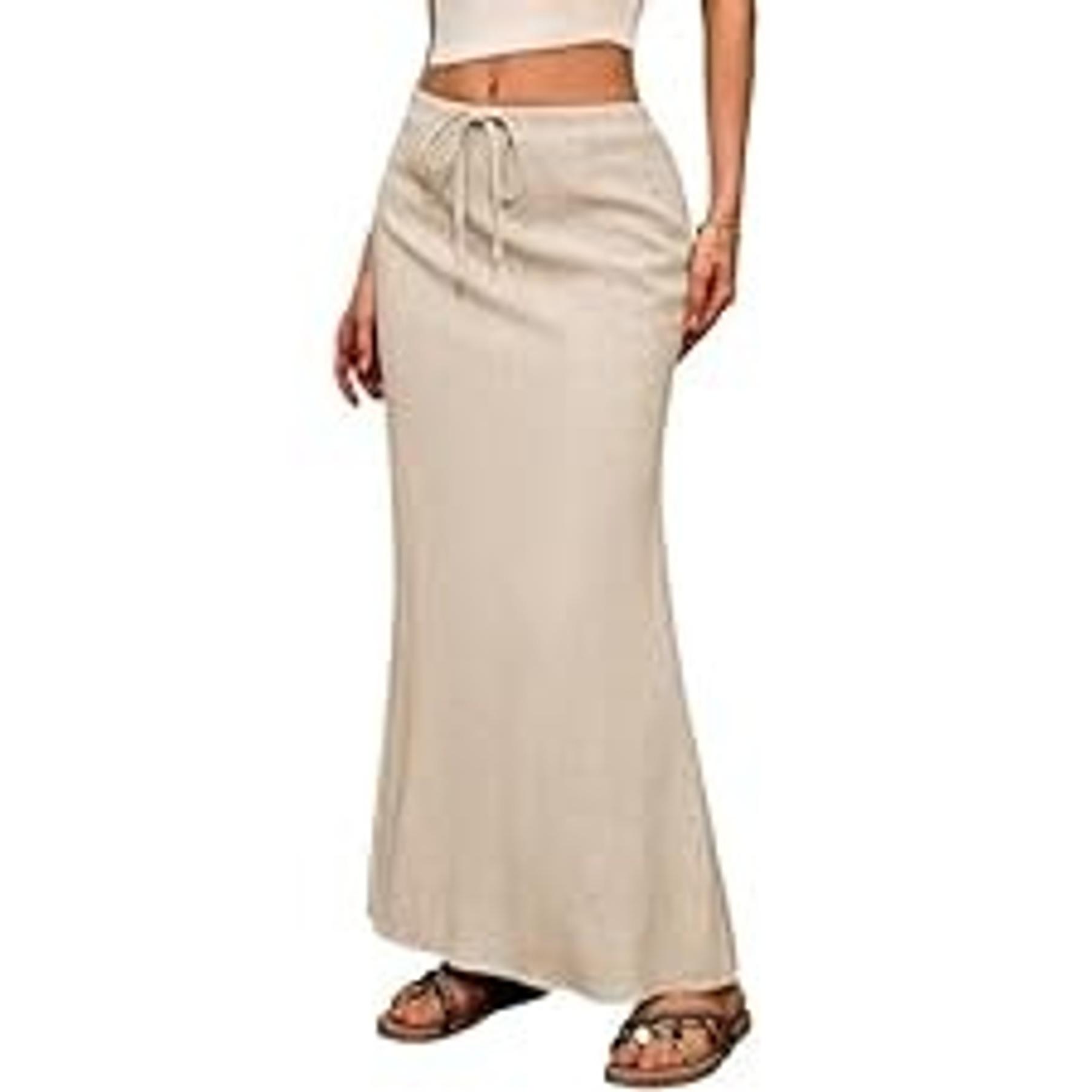 Linen Straight Maxi Skirt with Side Slit - Elastic Waist Drawstring Long Flowy Ankle-Length Skirt with Pockets(Gift) Linen Straight Maxi Skirt with Side Slit - Elastic Waist Drawstring Long Flowy Ankle-Length Skirt with Pockets(Gift)