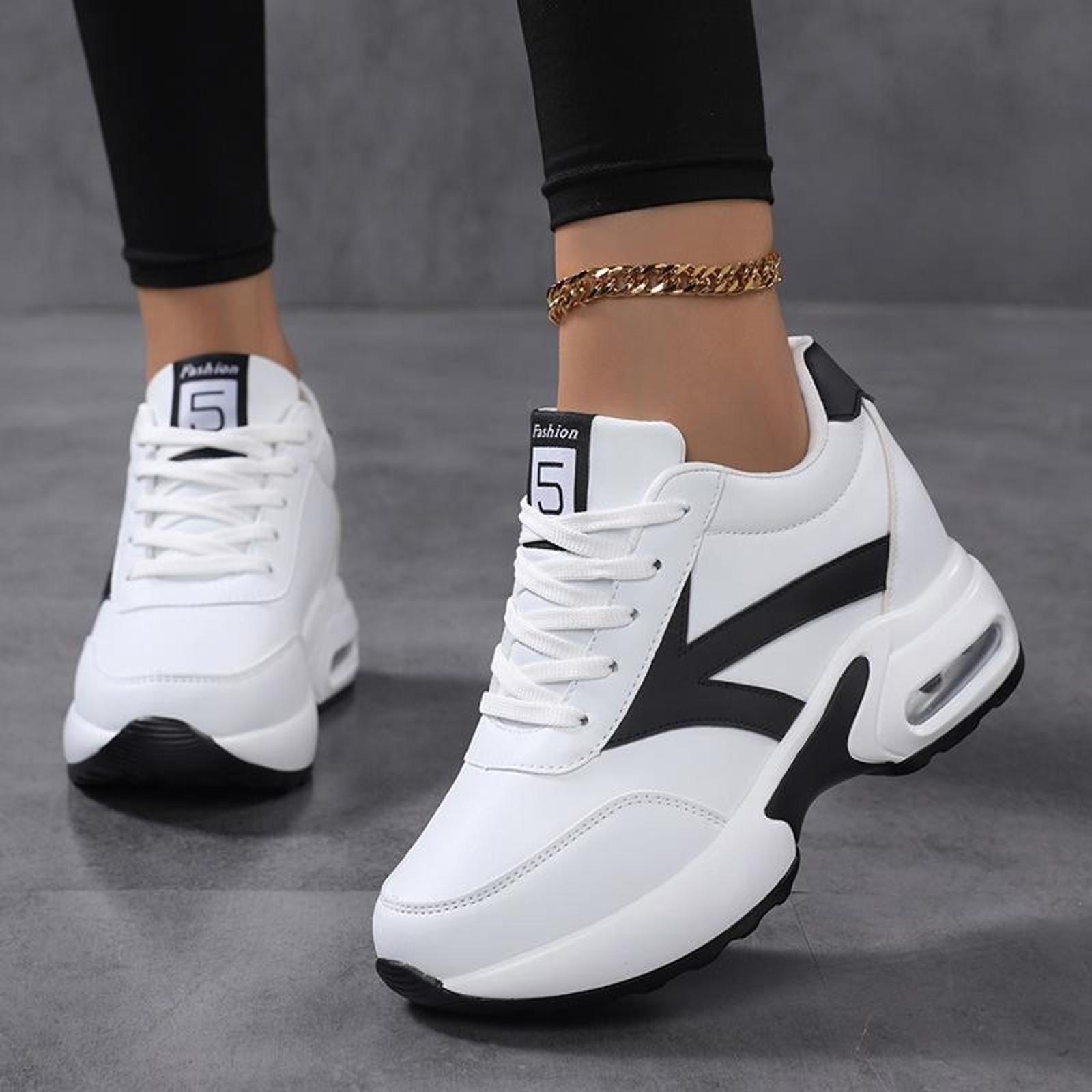 Women's Fashionable Height-Boosting Platform Sneakers -Casual Breathable Lace-Up, non-slip wear-resistant Shoes With Air Cushion Comfort For All Seasons.casual comfortable sports running shoes versatile basic style suitable for daily wear,JH.1016
