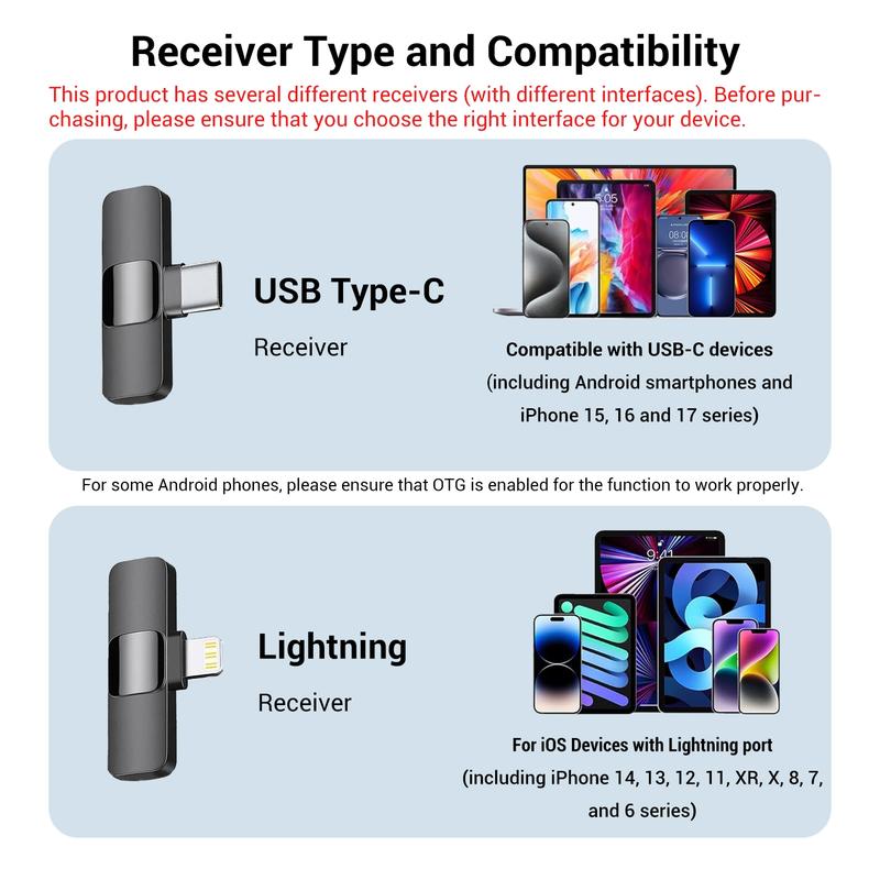 Professional Wireless Lavalier Microphone – Compatible with iPhone & Android, Plug-and-Play Lapel Mic, Usb Rechargeable Mic for Video Recording, Interviews, Podcasts, Vlogs, TikTok & Teaching | Omnidirectional Condenser