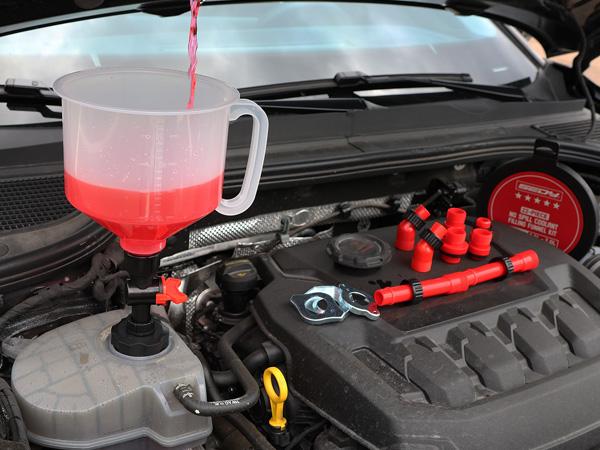 22-Piece No-Spill Coolant Filling Funnel Kit and Siphon Hose Pump, Radiator Coolant Filling Spill-Proof Funnel Kit with Adapters, Extensions, PVC Hose, Engine Oil Funnels, Towel for Universal Vehicle