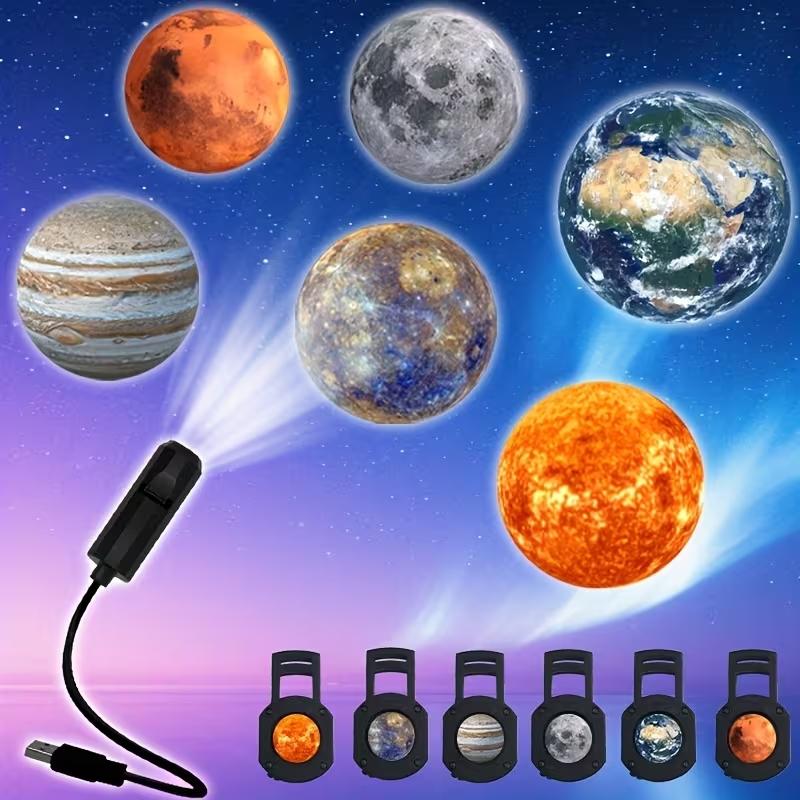 3 Interchangeable Pattern LED Planet Projector Lights, Portable LED Planet Moon Projector Light, USB LED Projector Light (360° Rotatable), Suitable for Bedroom, Living Room, Car Ceiling LED Night Light - Creative Decoration And Gifts
