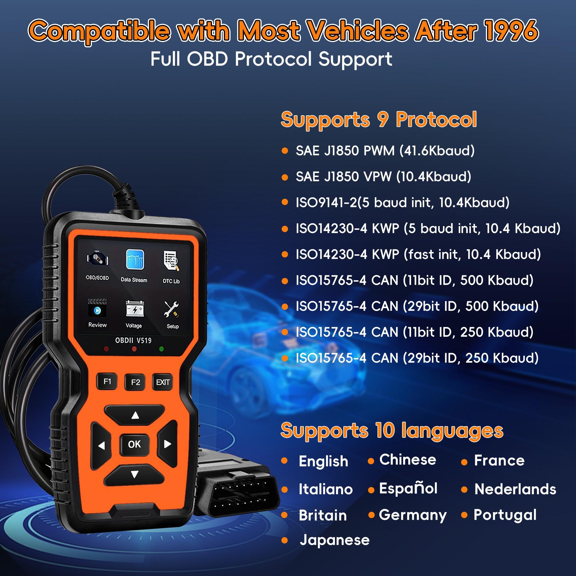 OBD2 Scanner, Car Code Reader for Check Engine Light, Full OBDII Scan Tool for Read & Clear Fault Codes,  Live Data, OBD II Diagnostic Scanner for 1996+ Cars, Automotive Scan Tool