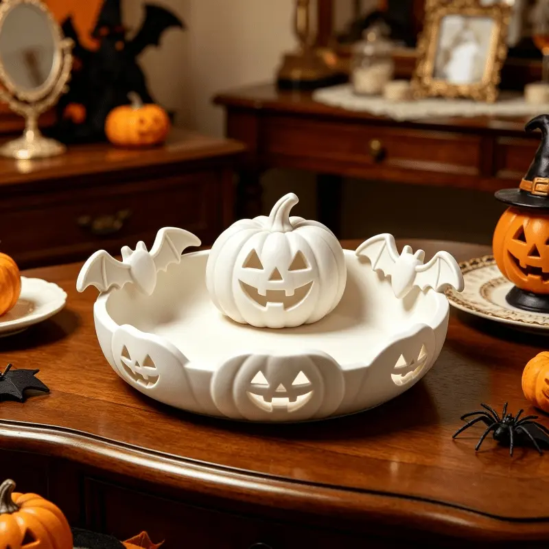 Halloween Pumpkin Bat Jewelry Tray, Gothic Pumpkin Lantern Design, Halloween Candy Bowl, Fall Decor Vanity Accessory, Halloween Gift, Plastic Storage Holder