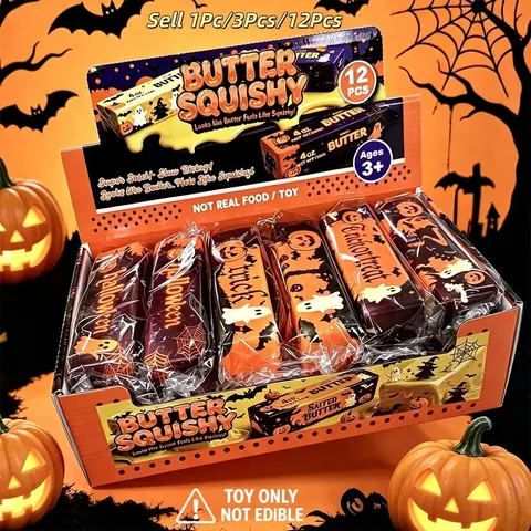 Halloween & Christmas Butter Stick Squishy Fidget Toys Set, Pumpkin Ghost & Xmas Slow-Rising Squeeze Toys, Prank Gag Toy, Party Gift for Halloween, Thanksgiving, Black Friday, Christmas, Stress Anxiety Relief Sensory Toys for Kids Adults