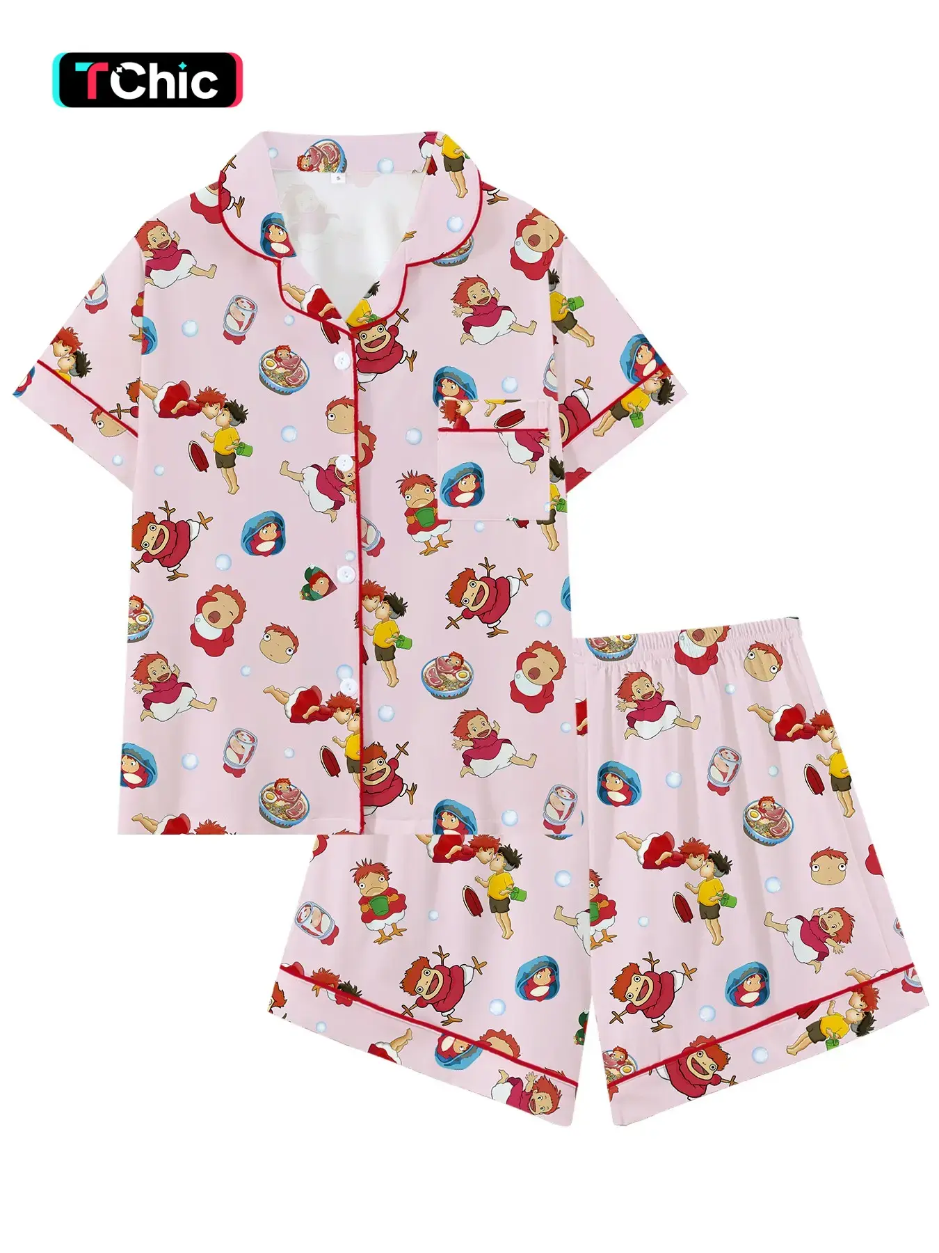 Adorable Girl Cartoon Pajama Set, Short Sleeve Loose-Fitting Sleepwear, Comfortable for All Seasons, Perfect Gift for Sleeping or Outdoors
