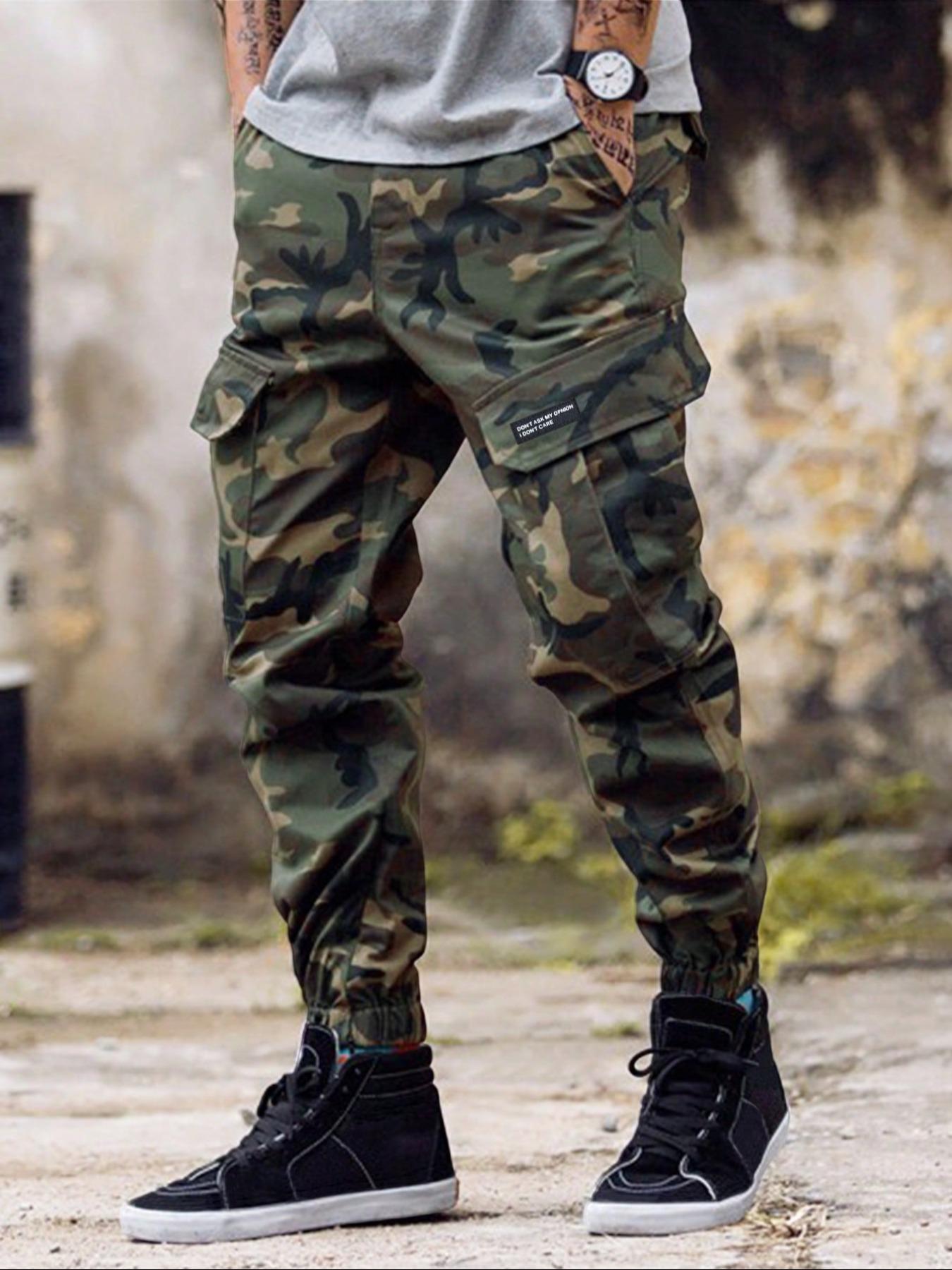 Men's Camo Print Drawstring Waist Cargo Pants, Casual Fashionable Pocket, Streetwear Camouflage Regular Fit Multi-pocket Casual Slant Pocket Jogger Pants for Daily Wear, Men's Trousers for All Seasons