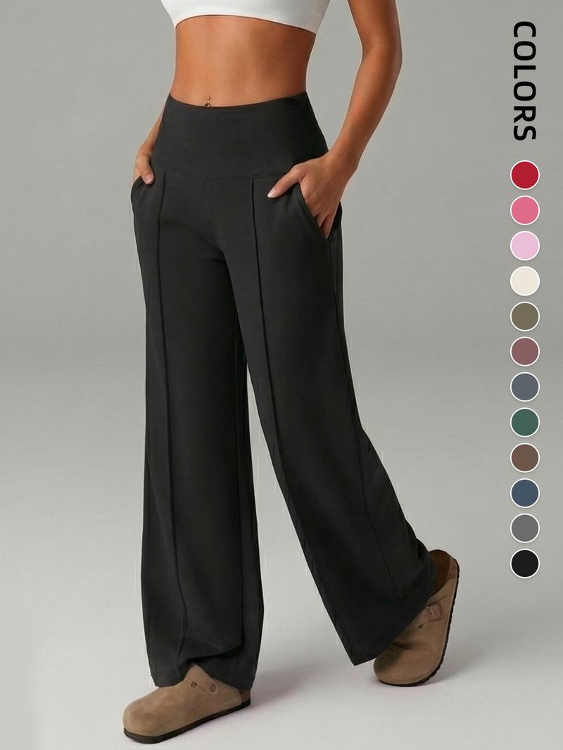 Women's Plain Loose Straight Leg Pants, Wide Leg High Waist Sporty Casual Sweatpants with Pockets, Comfortable Daily Wear Casual Comfy Sporty [Fits Small - Size Up Recommended]