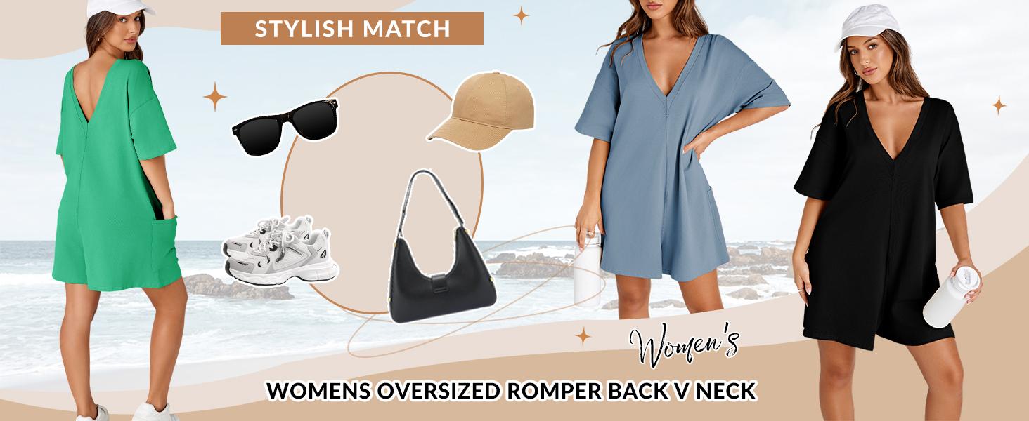 Molitree Rompers for Women Casual Short Sleeve Oversized Athletic Jumpsuits Workout Reversible Hot Shot Tee Romper Overalls