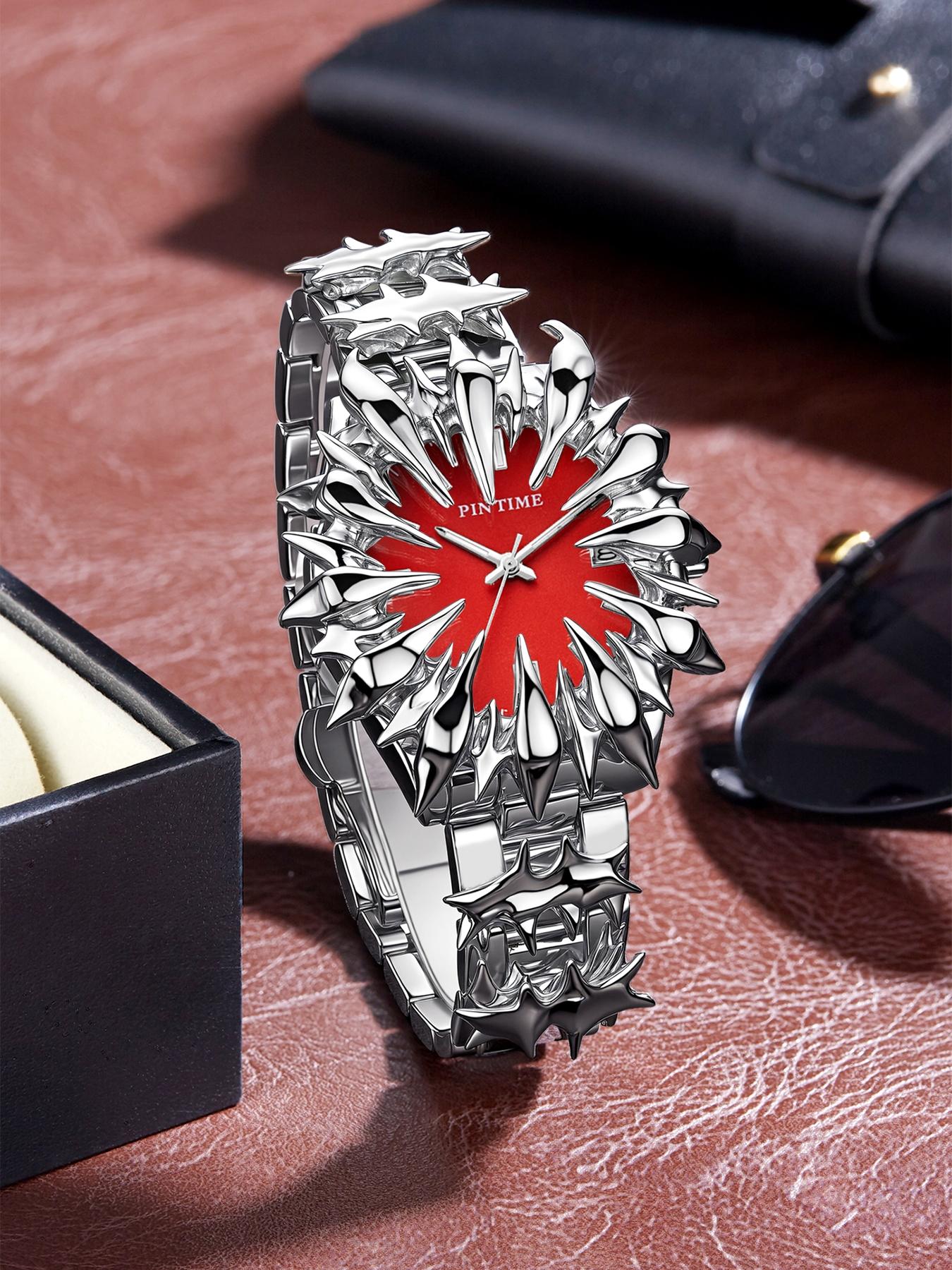 Handmade Quartz Analog Watch, Original European Style Vampire Dragon Scale Spike Design, Unisex Small Batch Wristwatch, Unique Jewelry Accessory