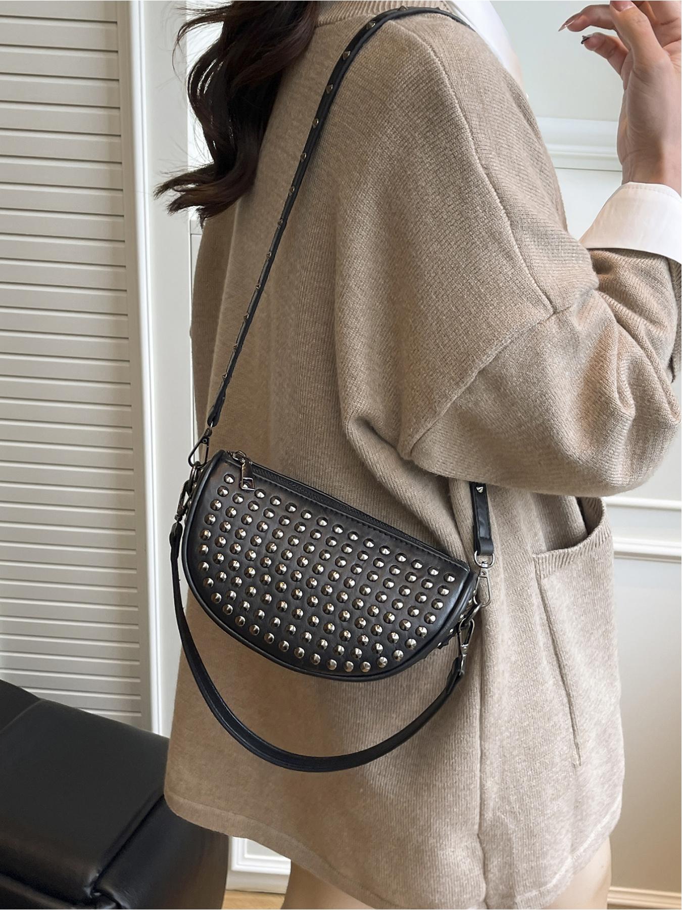 Versatile Heavy-Duty Stud Design Shoulder Dumpling Bag, Spicy Girl Style Crossbody Commuter Bag, Stylish and Functional Handbag, Fashionable Shoulder Bag, Domed Crossbody