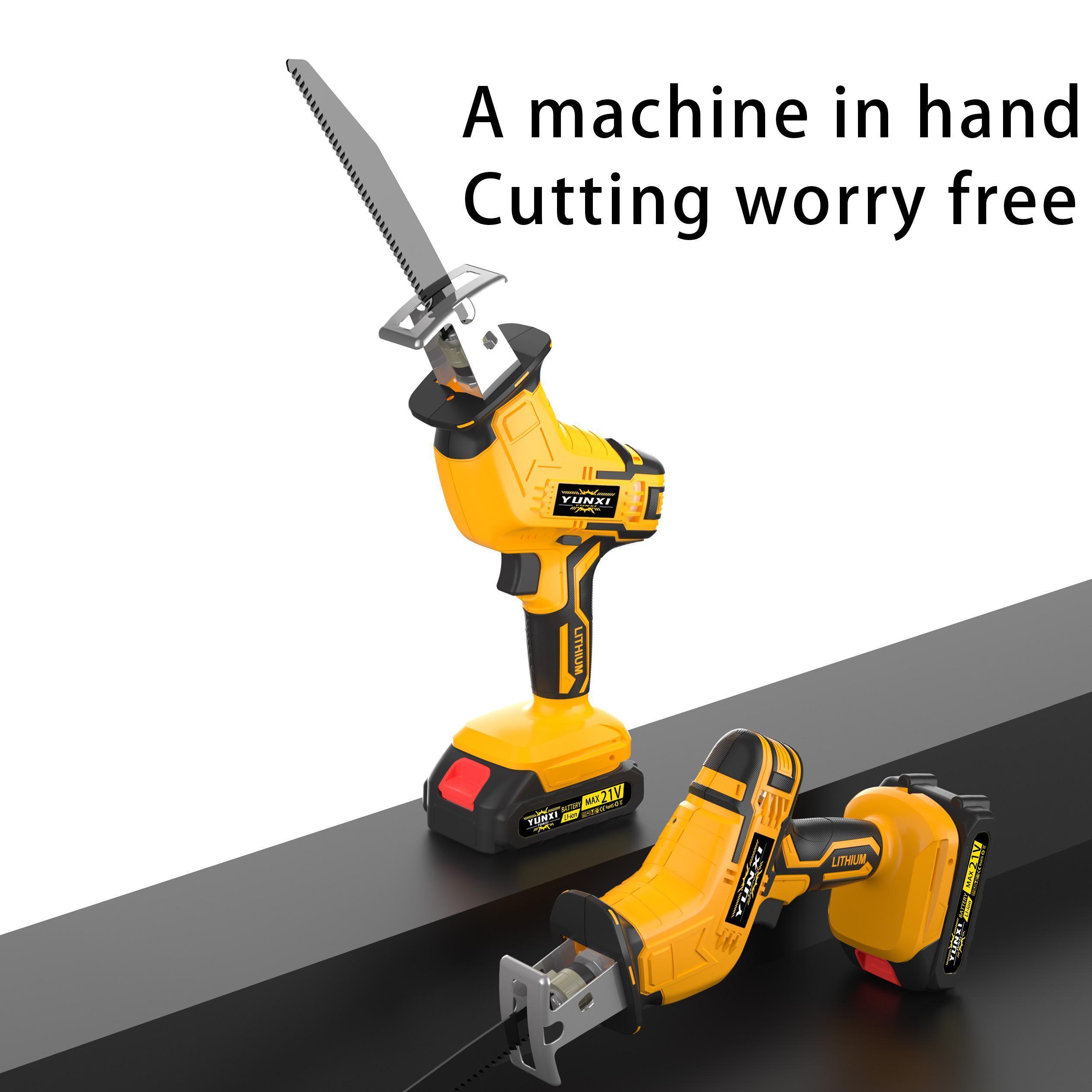 YUNXI reciprocating saw Lithium-ion battery powered cordless saw, cordless saw blade, cordless reciprocating saw, suitable for home and outdoor use, for cutting trees, PVC, thin wood panels and soft metal.
