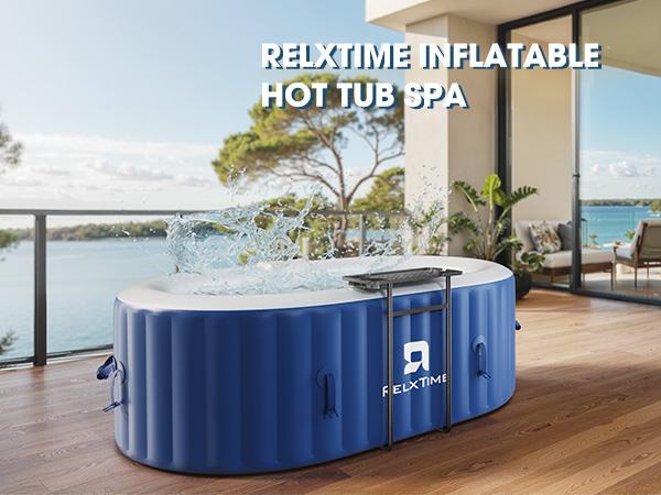 RELXTIME 2 Person Oval Inflatable Hot Tub Set Outdoor Spa with 100 Massage Jets 75 x 47 inch (Energy-Saving) FathersDayGift RELXTIME 2 Person Oval Inflatable Hot Tub Set Outdoor Spa with 100 Massage Jets 75 x 47 inch (Energy-Saving) FathersDayGift