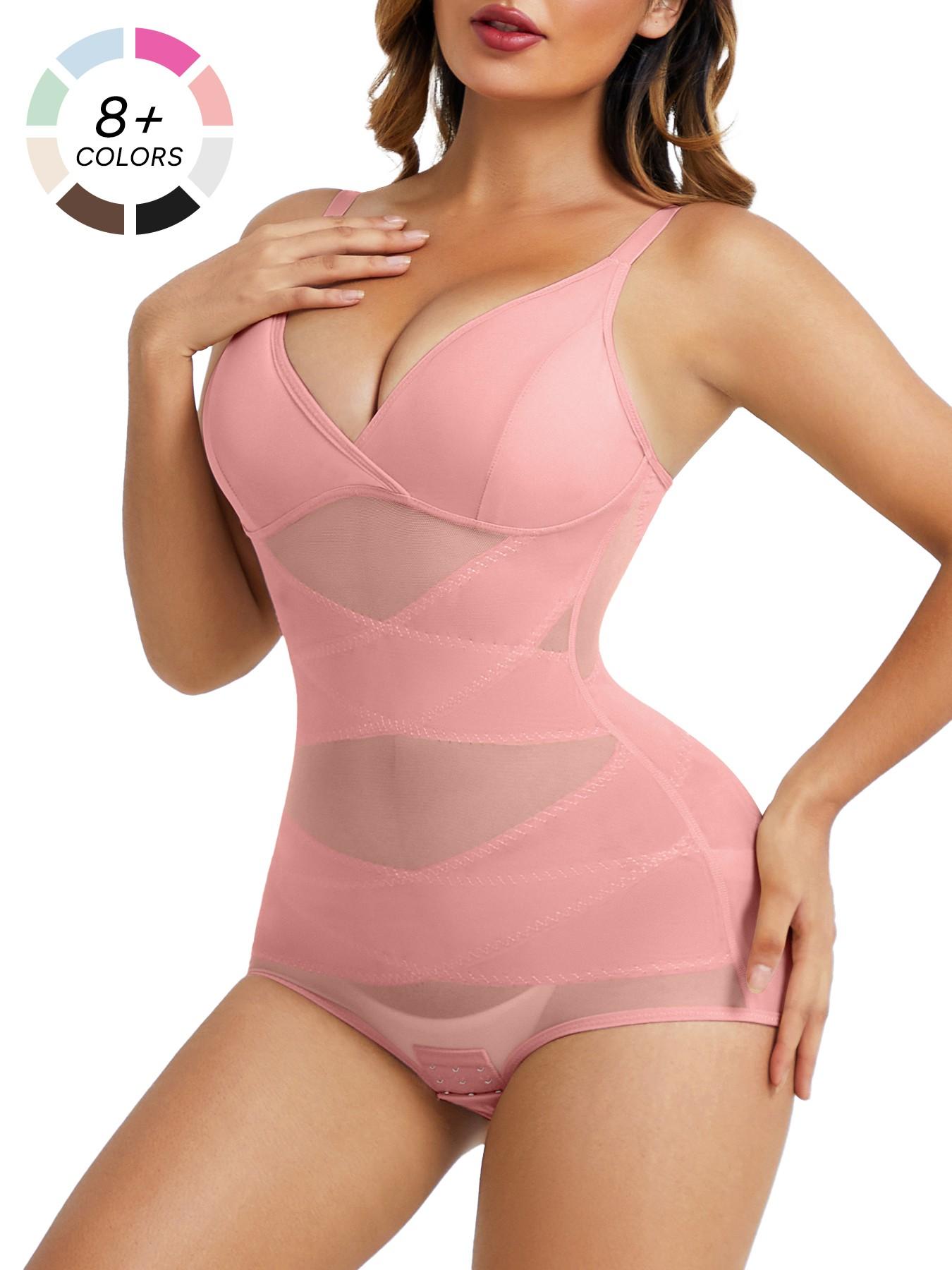 Women's Abdominal Control Shapewear Bodysuit Fit, High Elastic Breathable Mesh V-Neck Full Body Shaping Garment Elegance, Casual All Seasons Wear Underwear