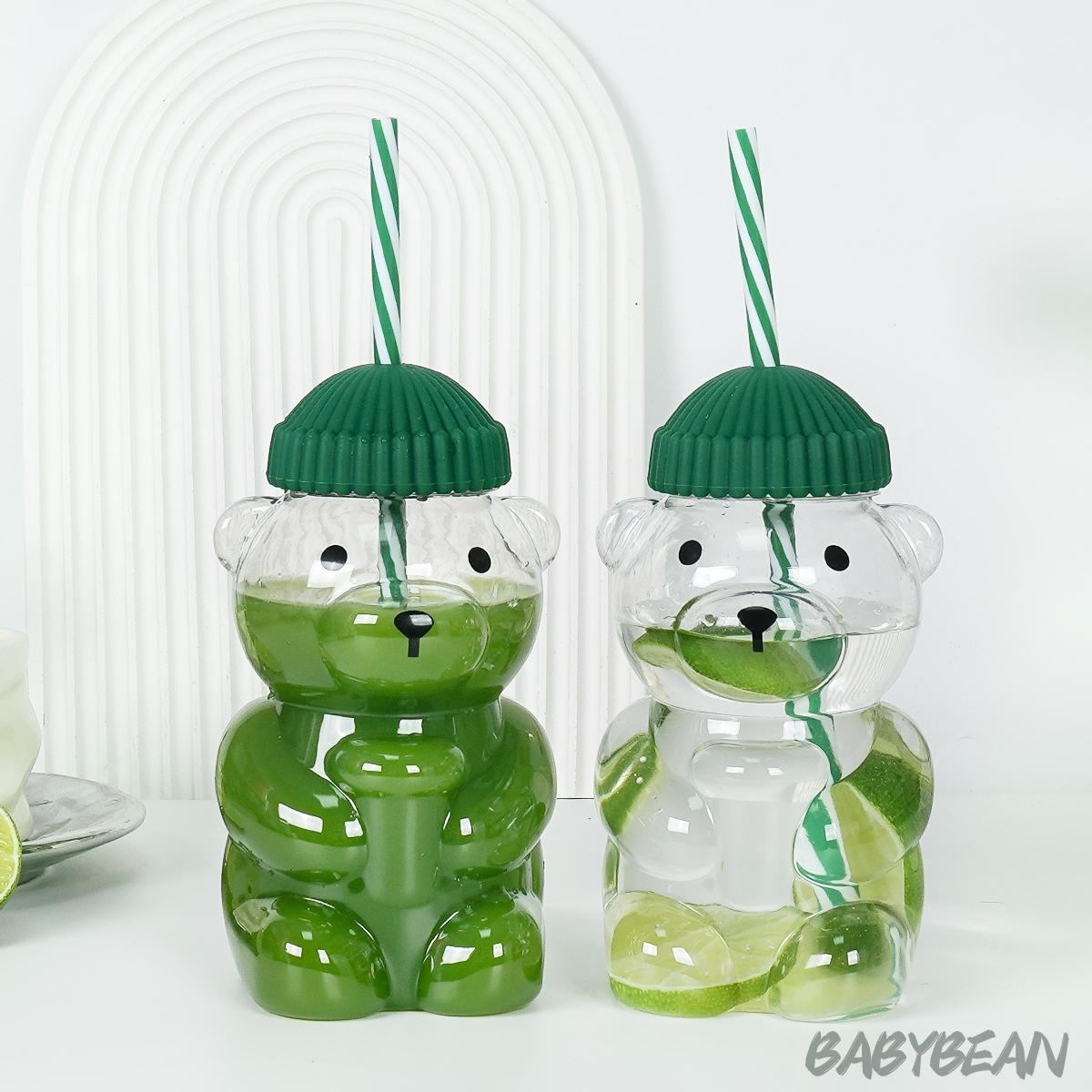 Teddy Bear Water Cup 550ML, Cute Small Bear Plastic Cup Tumbler with Detachable Straw, Home Bar Restaurant Car Use, Casual Cafe Drinkware