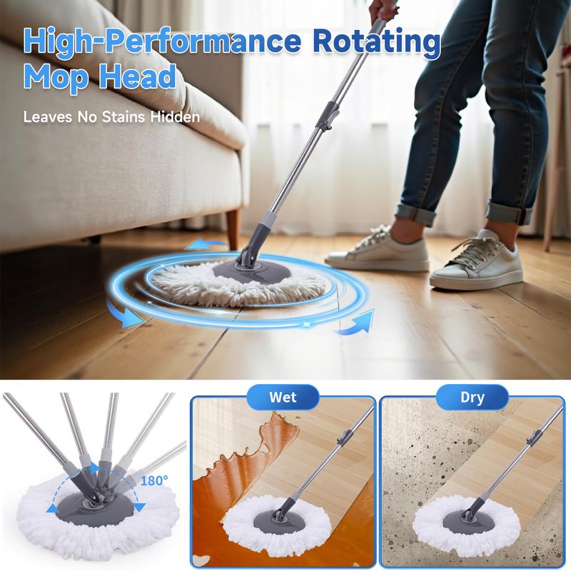 Easy Clean Rotating Mop Bucket Set with Stainless Steel Spin Drying Basket & 4 Ultra-Fine Fiber Pads for Deep Cleaning Floors and Walls Dual-Bucket Separation for Odor-Free Cleaning Easy Clean Rotating Mop Bucket Set with Stainless Steel Spin Drying Basket & 4 Ultra-Fine Fiber Pads for Deep Cleaning Floors and Walls Dual-Bucket Separation for Odor-Free Cleaning