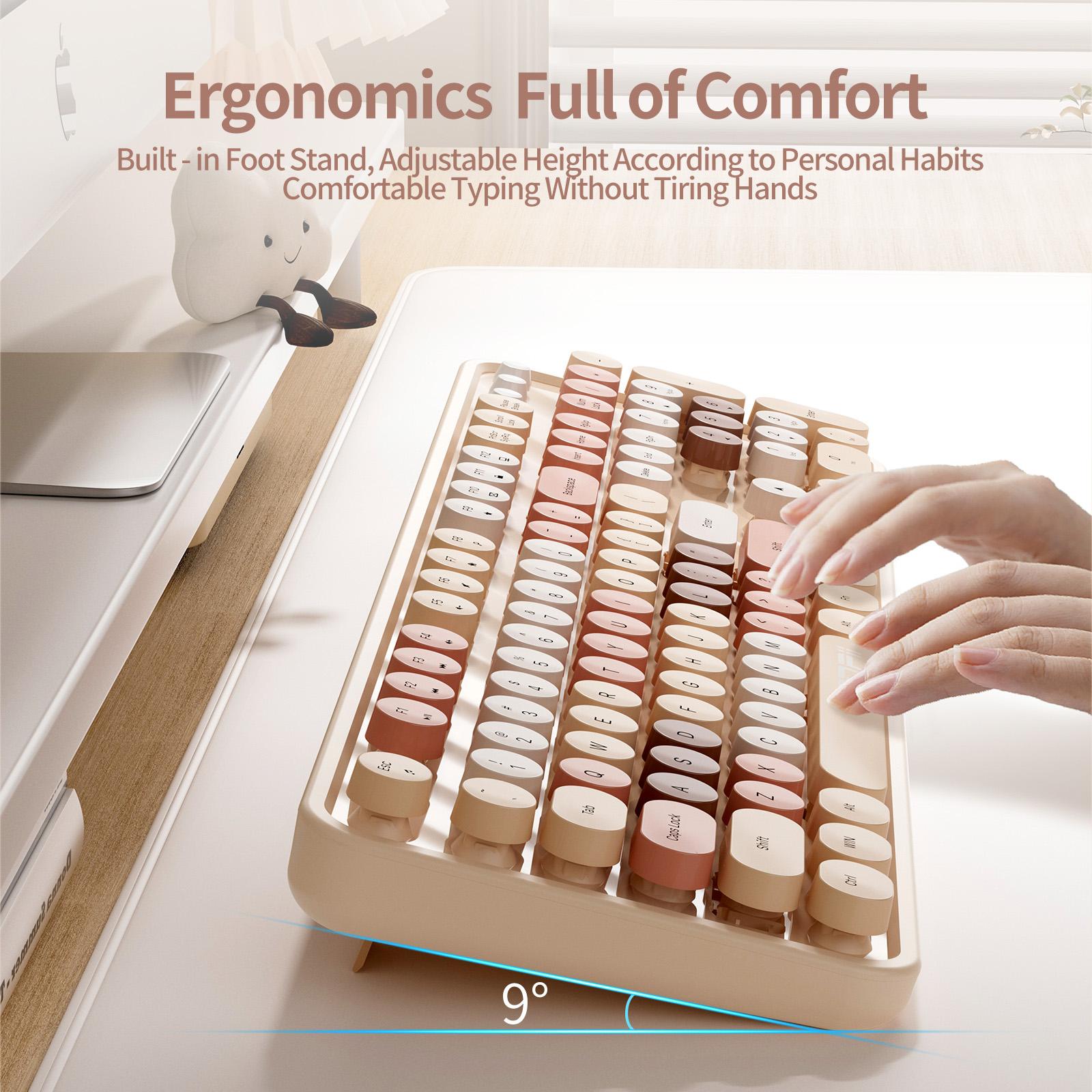 MOFii 1 Set Wireless Keyboard and Mouse Combo, Milk Tea Color Retro Round Keys, 2.4G Plug and Play Office Keyboard Mouse, Compatible with Laptop & Desktop, US Qwerty (Battery Not Included)