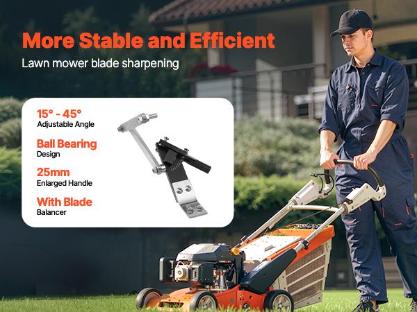 VEVOR Lawn Mower Blade Sharpener and Balancer, 15 - 45 Adjustable Lawnmower Blade Sharpening Tool with 4 Adapter Pins, Ball Bearings 25mm Enlarged Handle, Compatible with Most Angle Grinders