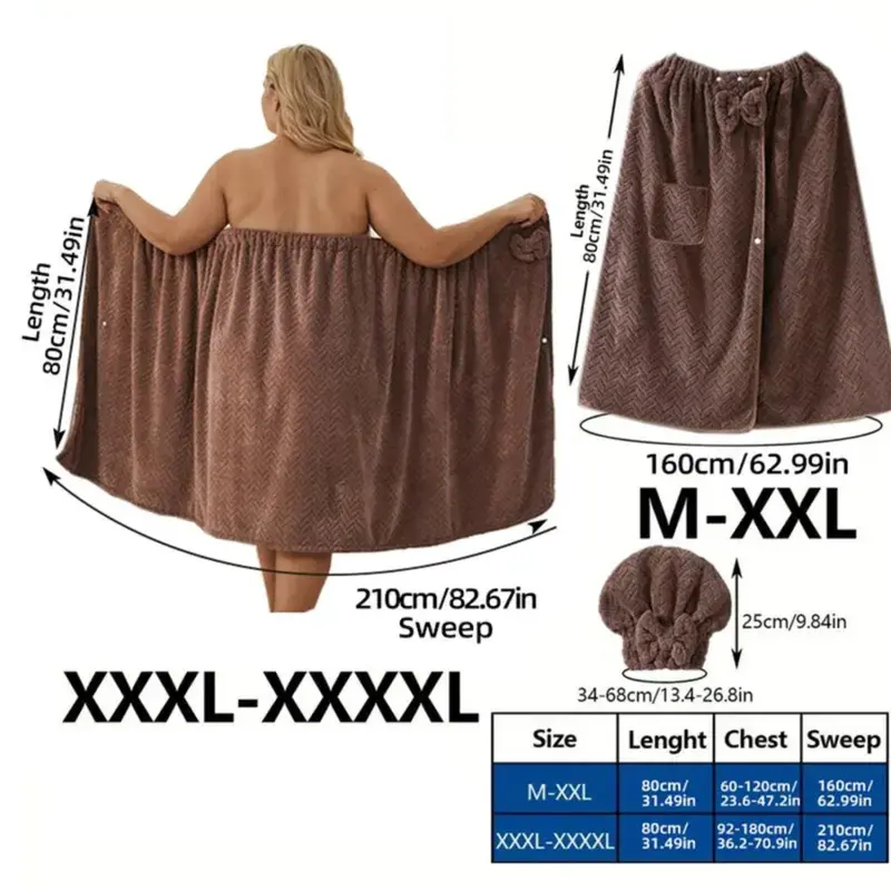 Plus Size Solid Brown 2Pcs Bathrobe Set M-XXXXL, Adjustable Pocket ...