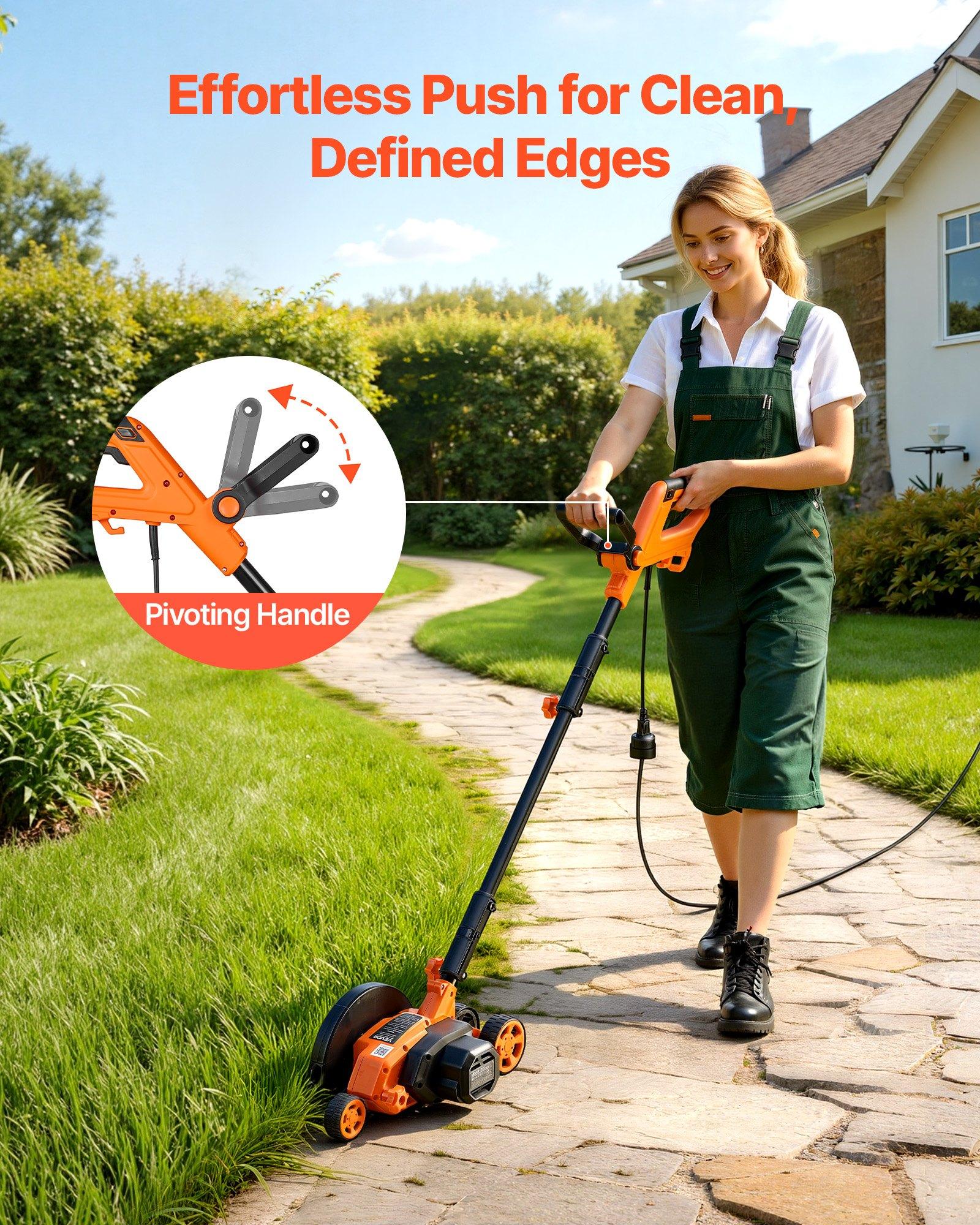 【Summerfinds】VEVOR Electric Lawn Edger, 8-in High-Carbon Steel Blade, 12 A, 4000 RPM, 3-Position Depth Adjustment, 55.12 in Pivoting Handle, Dual Wheels, 10.62 lbs, for Grass Surfaces & Curb Appeal Enhancement