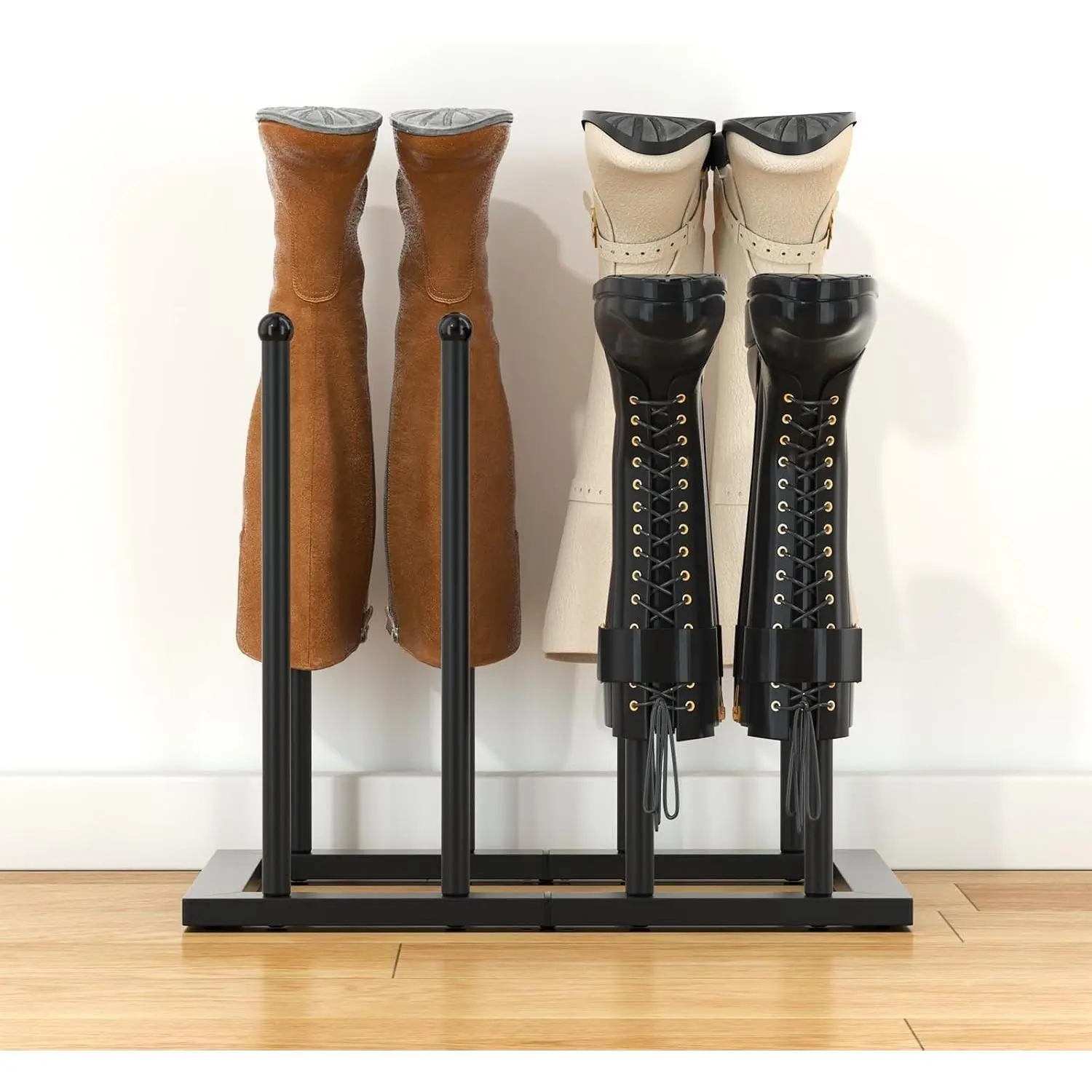 Free Standing Shoe Racks, Boot Organizer for Tall Boots, Black Metal Boot Rack Fit for 4 Pairs, Shoe Organizer for Dorm Room, Entryway (Black-4 pairs)