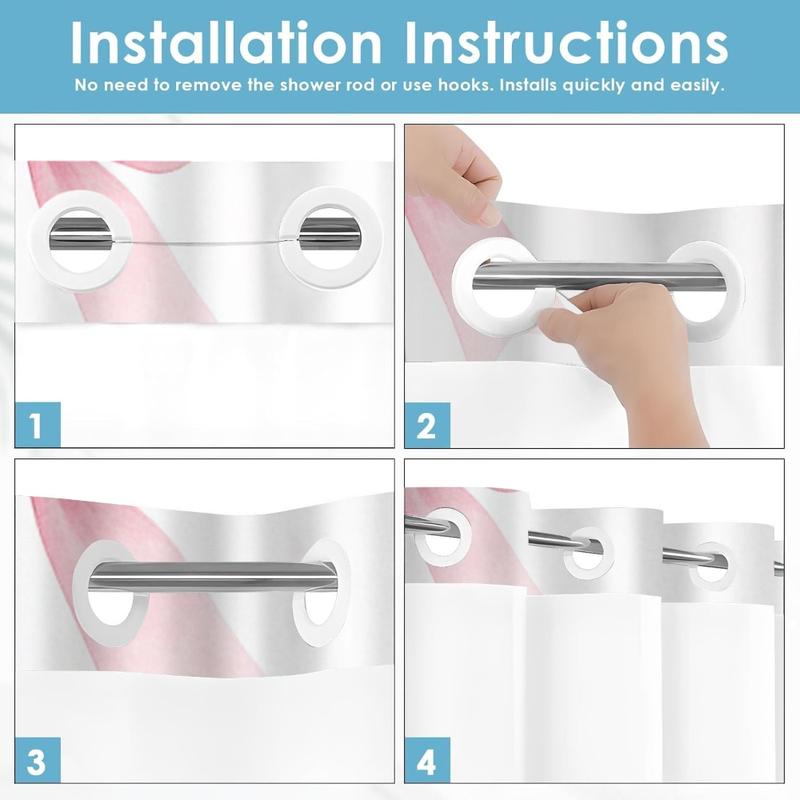1pc hookless shower curtain with buckle lining, spring pink and white bow pattern design, 2D flat printing, fabric waterproof lining, see-through double-layer shower curtain, 71 x 74 inches, modern home draping curtain, Shower Curtain Liner 1pc hookless shower curtain with buckle lining, spring pink and white bow pattern design, 2D flat printing, fabric waterproof lining, see-through double-layer shower curtain, 71 x 74 inches, modern home draping curtain, Shower Curtain Liner