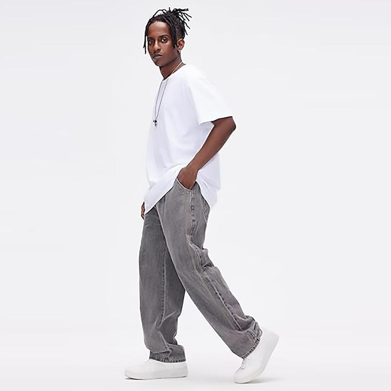 Men's Straight Leg Denim Pants Loose Fit Wide Leg Baggy Jeans Hip Hop Streetwear Trousers