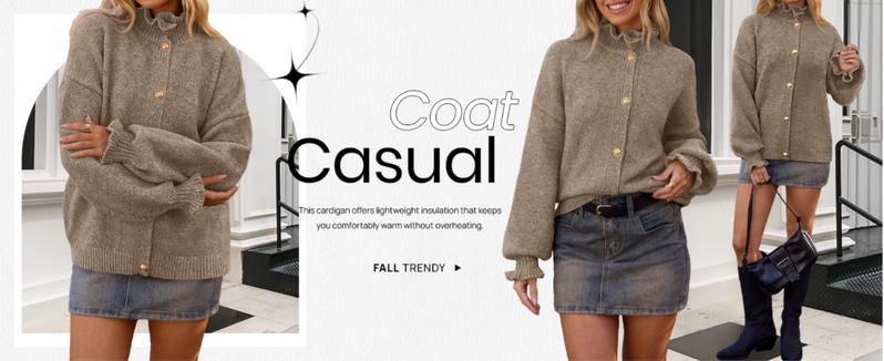 MEROKEETY Women's Fall 2025 Chunky Cardigan Sweaters Trendy Ruffle Button Down Long Sleeve Casual Knit Coat Winter Clothes