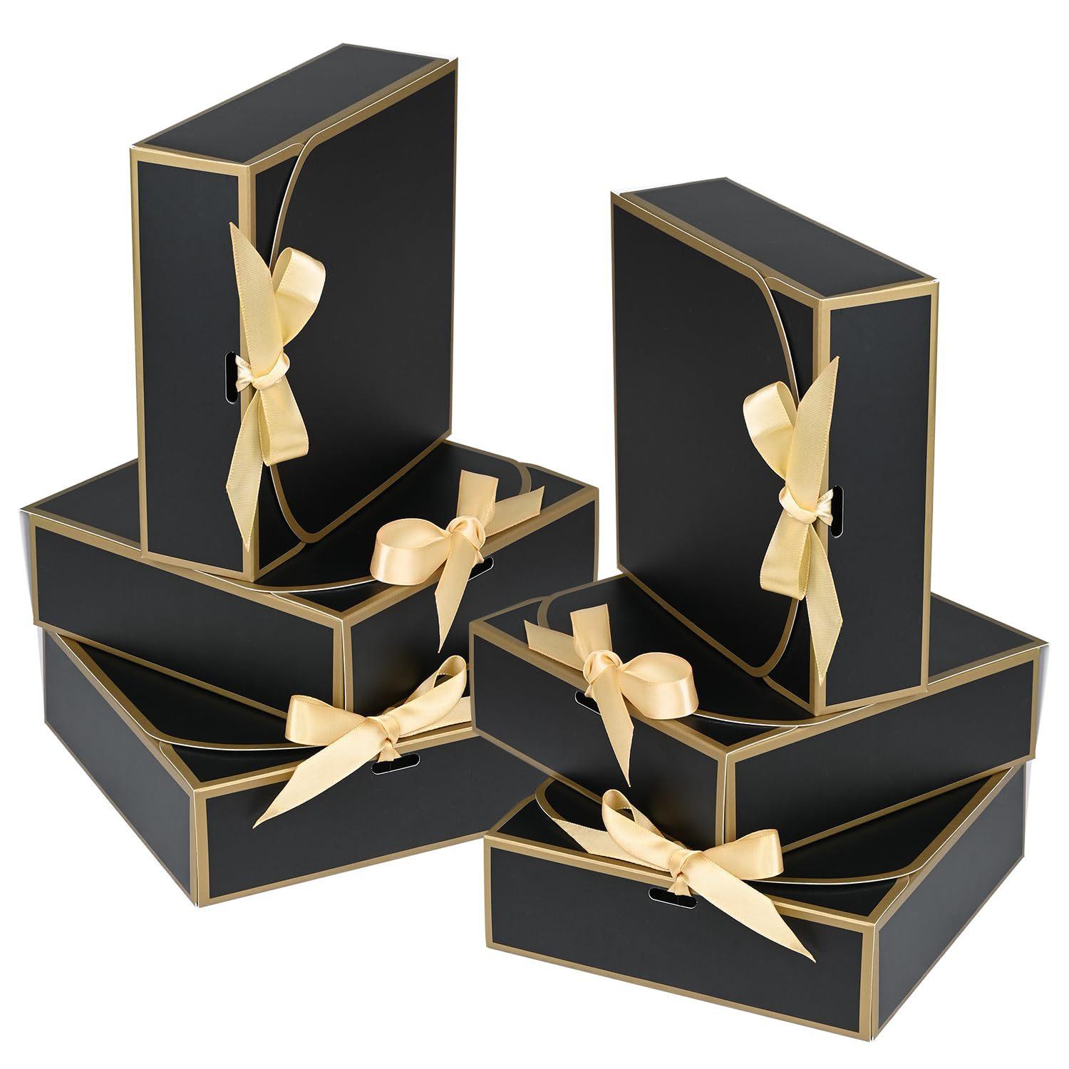 Gift Box Set With Lids, Deluxe Black Gift Box With Ribbon, Proposal Boxes, Best Man Proposal Boxes, Bridesmaid Boxes, Chocolate Candy Boxes For Graduation Gifts. Gift Boxes With Bow Ribbon Packaging Suitable For Weddings, Engagements, Birthday