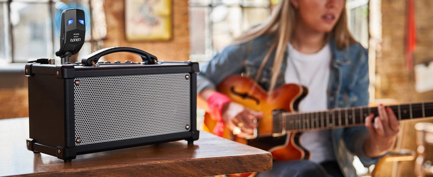 LEKATO WS-80 Wireless Guitar System 2.4Ghz, Audio Wireless Transmitter Receiver with 4 Channels for Electric Guitar and Bass, Rechargeable Guitar Wireless Transmitter and Receiver, for Electric Instruments