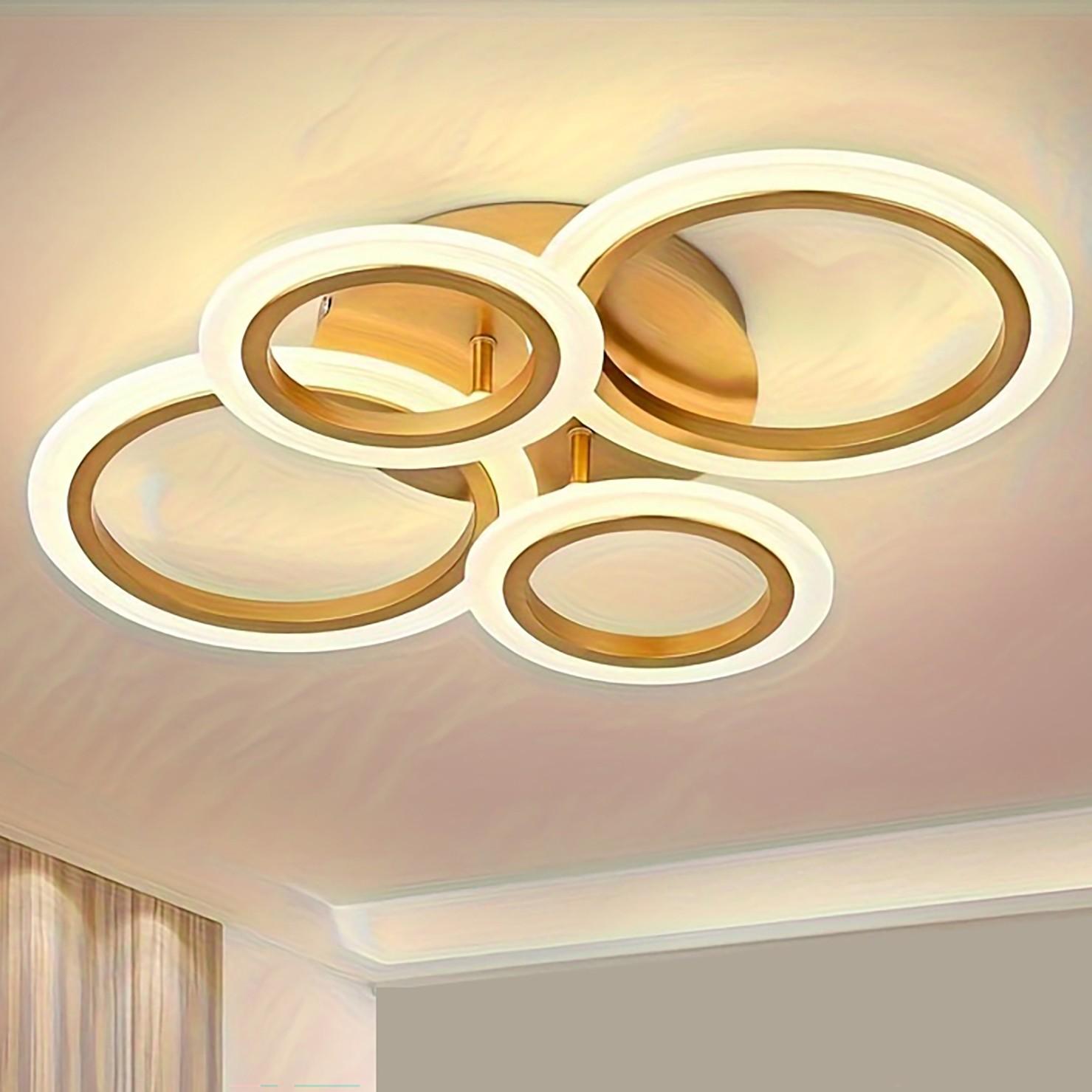 Modern LED Ceiling Light, 4-Light Ring Acrylic Recessed Ceiling Lamp, Living Room Bedroom Kitchen Dining Office Use, Interior Lights, Lighting Fixture, 3000k-6500k