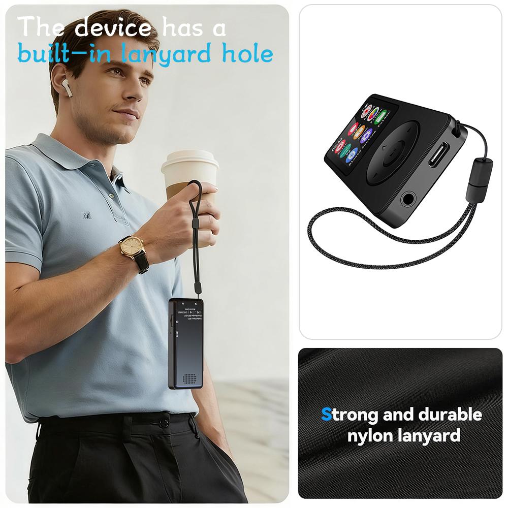 HiFi Lossless Audio MP3 Player with Rubber Dirt-Resistant Design, Bluetooth, Type-C, Built-In Speaker, FM Radio, E-Book Support, Multi-Language, AVI Video Playback, WMA Compatibility, Swimming-Ready Water Resistance for Students