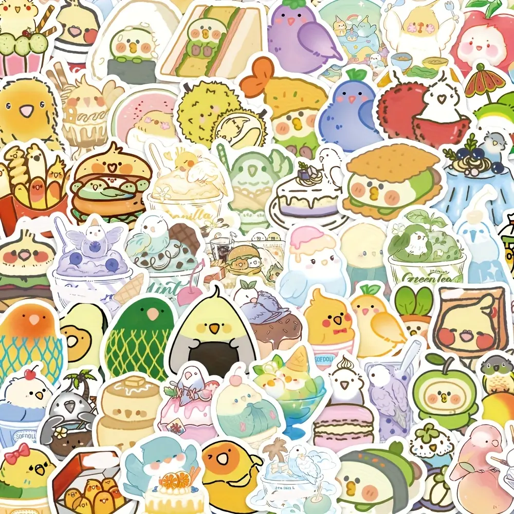 100pcs Food Parrot Stickers, Creative Snack Decoration, Fun Food Art Stickers, Perfect for Parties & Events, Unique Gift Idea
