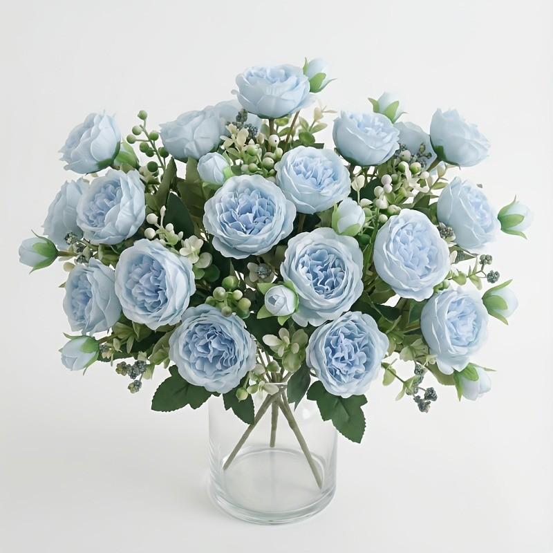 4 Bundles of Artificial Peony Bouquets, Realistic Blue-/blue- Flowers, Artificial Flower Arrangements, Ideal for Weddings, Parties, Home Decor, Centerpieces
