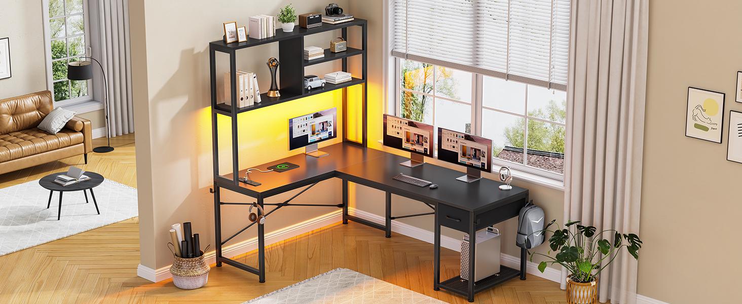 SEDETA 51.2 Inch Reversible L shaped Gaming Desk Small Corner Desk with Drawer and Storage Shelves