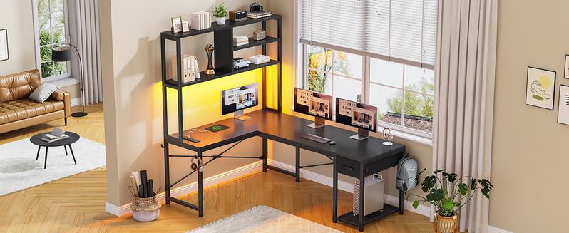 SEDETA 51.2 Inch Reversible L shaped Gaming Desk Small Corner Desk with Drawer and Storage Shelves