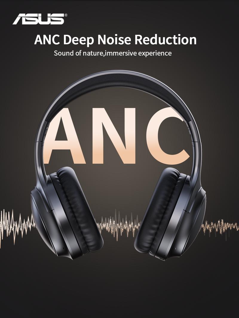 Asus Adjustable ANC Headphones with Built-in Microphone, Foldable Design, 130H Battery Life, Wireless Game Headset for Gaming & PC - Black