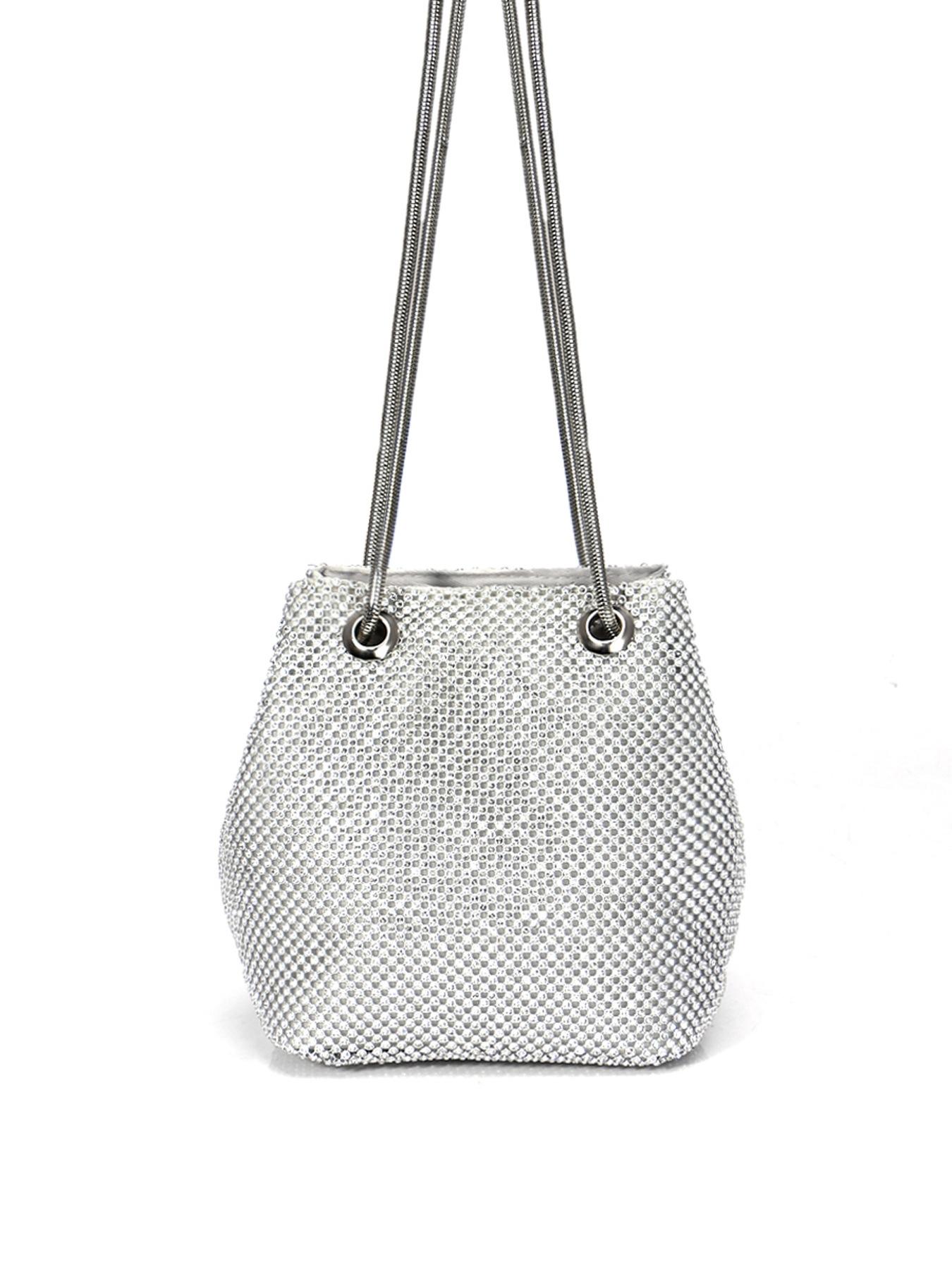 Women's Evening Bag- Upgraded Size Full Rhinestones Bucket Bag Shining Bag Shoulder Bag for Party Wedding Date Night