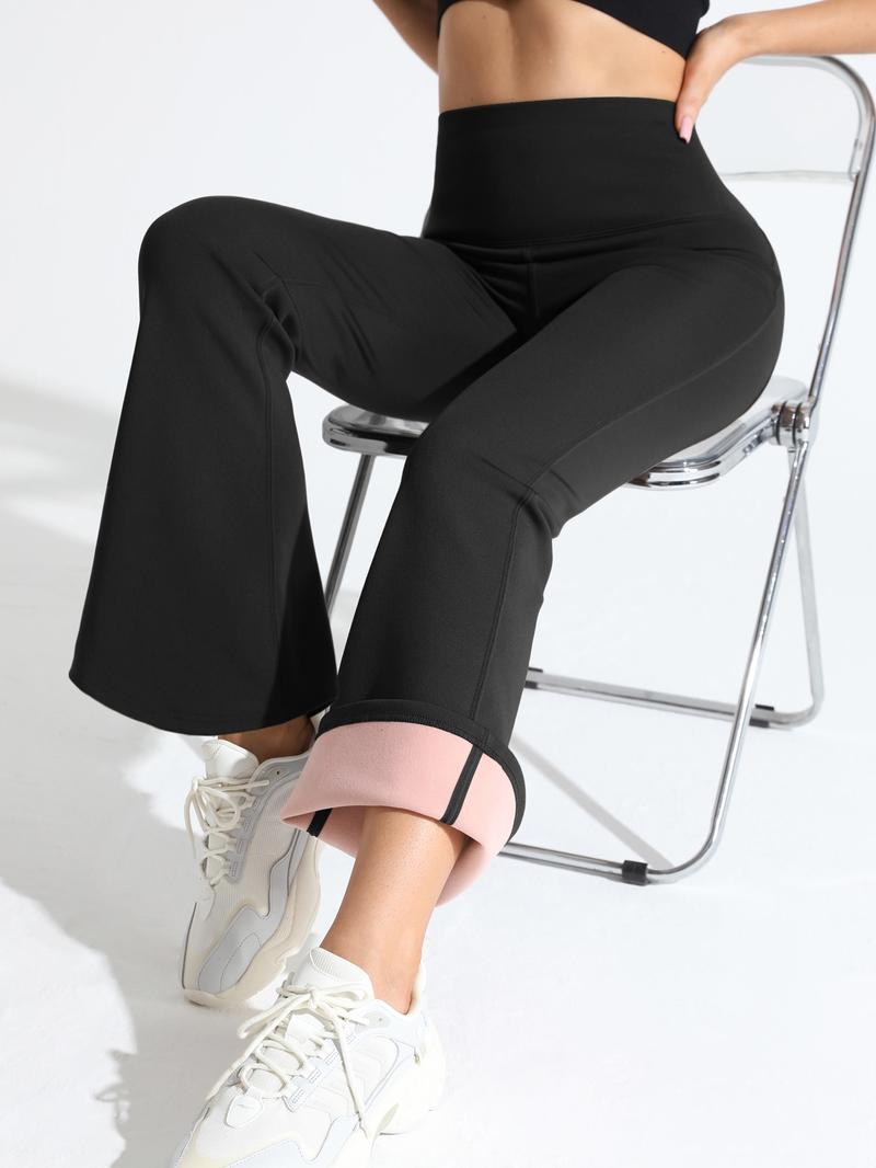 Women's Solid Color High Waist Sports Flare Leg Leggings, Casual Comfy Pocket Design Bell Bottom Trousers for Yoga Gym Workout Running, Ladies Sportswear for Fall & Winter