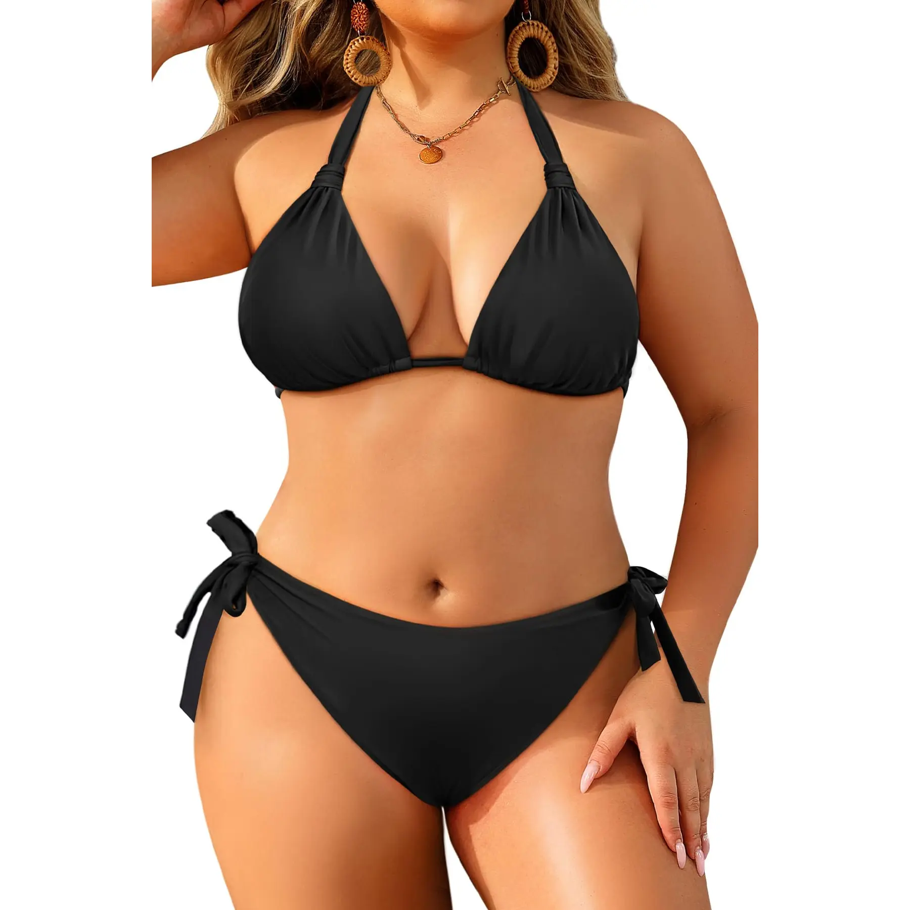 Tempt Me Women Plus Size Bikini Set - Two Piece Triangle Swimsuits Halter String Bathing Suit Tie Swimwear