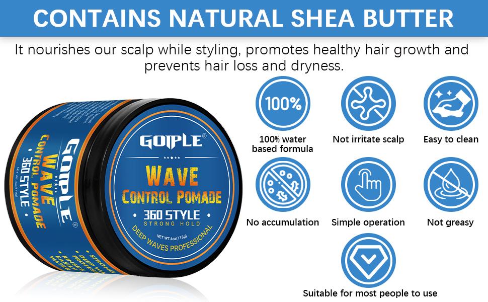 Wave Pomade for Men 360 Wave Training Cream - Strong Hold, Water-Based, Easy Wash, and Moisturizing Hair Grease Creamy Curl Defining Mousse Hydrating