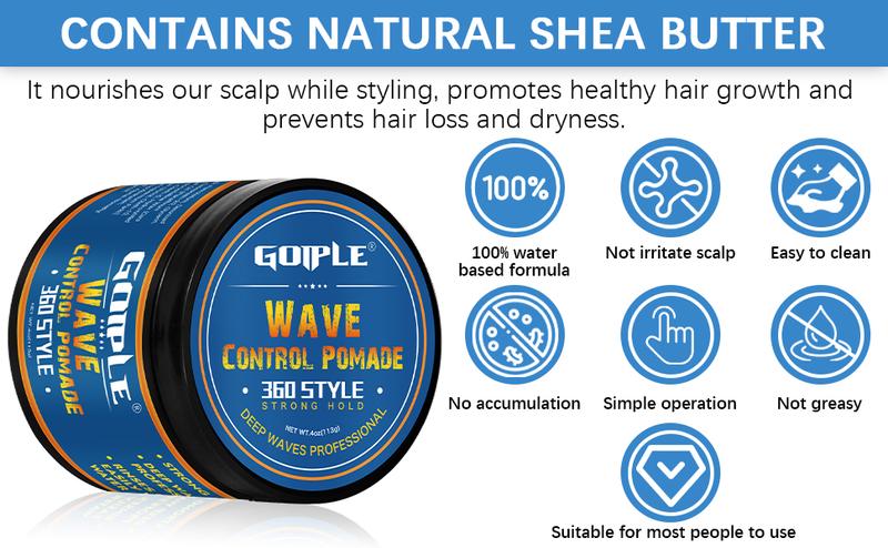 Wave Pomade for Men 360 Wave Training Cream - Strong Hold, Water-Based, Easy Wash, and Moisturizing Hair Grease Creamy Curl Defining Mousse Hydrating