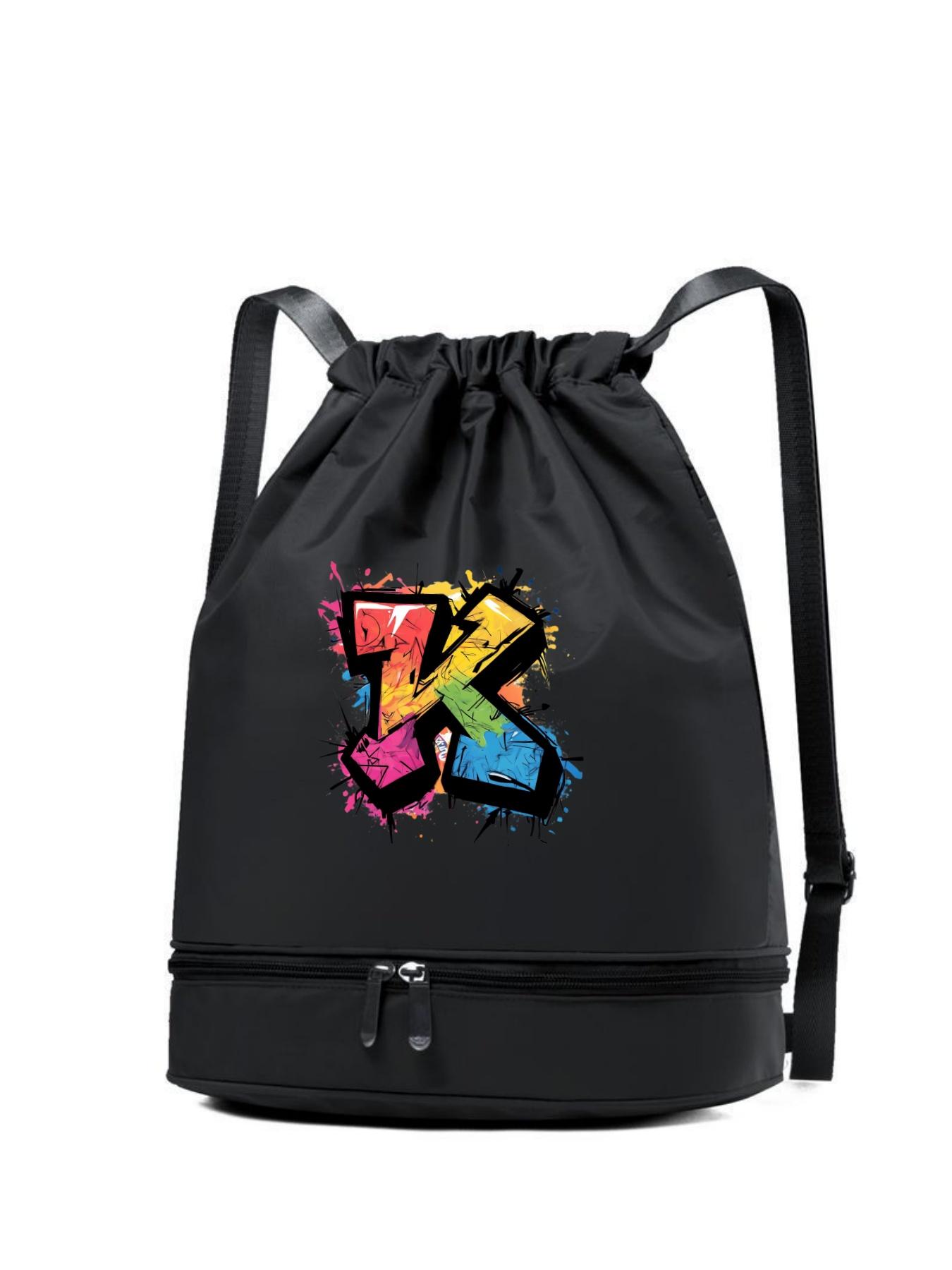 Street Graffiti Style Letter K Print Backpack, Adjustable Shoulder Straps, Detachable Shoe Compartment, Multiple Colors Available